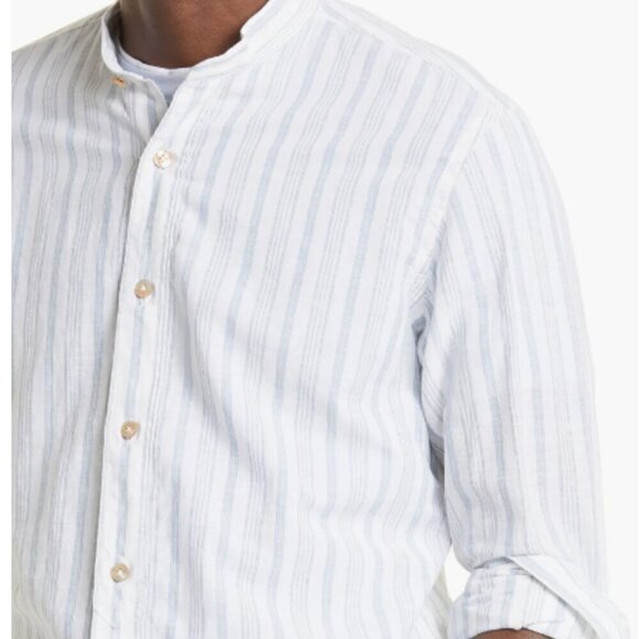 Eleventy Stripe Mandarin Collar Cotton button up shirt NWT M - Picture 2 of 14